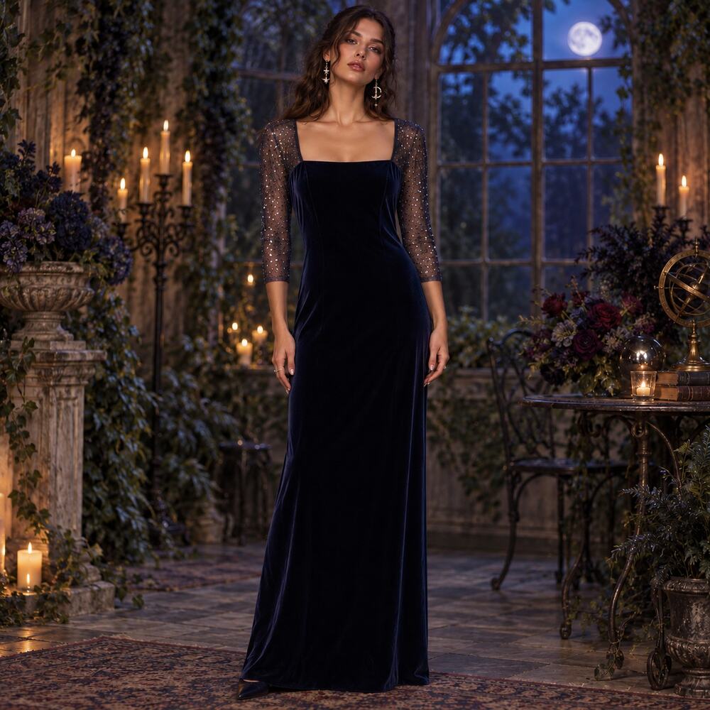 JS Boutique Y2K Velvet Beaded Sheer Formal Dress 12 Whimsigoth Dark Romantic